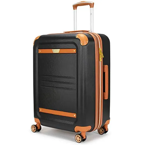 19V69 Italia Vintage Expandable Hard Spinner Carry-on Suitcase (20", Nero Black)