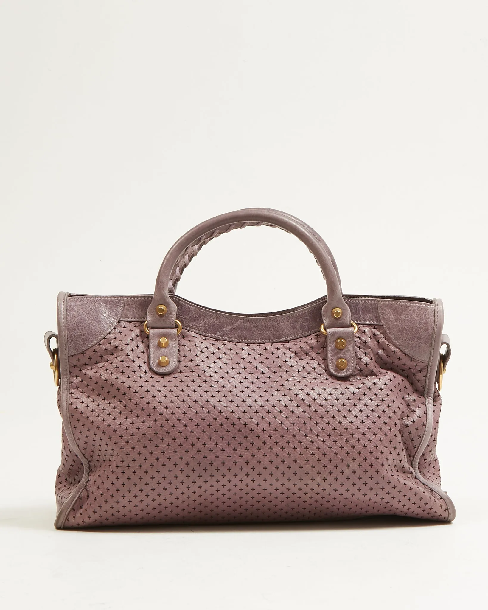 Balenciaga Purple Perforated Leather City Motocross Bag