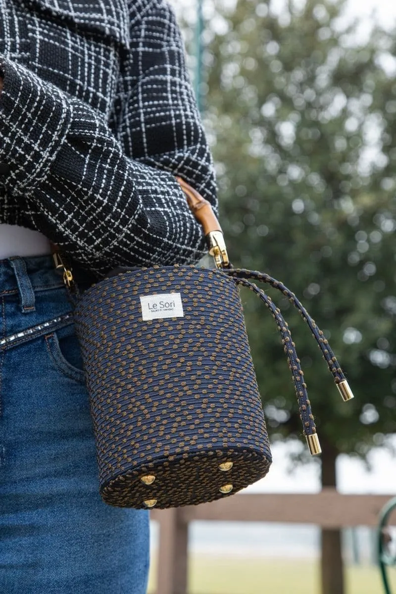 BLACK ERA LEATHER AND FABRIC BUCKET BAG