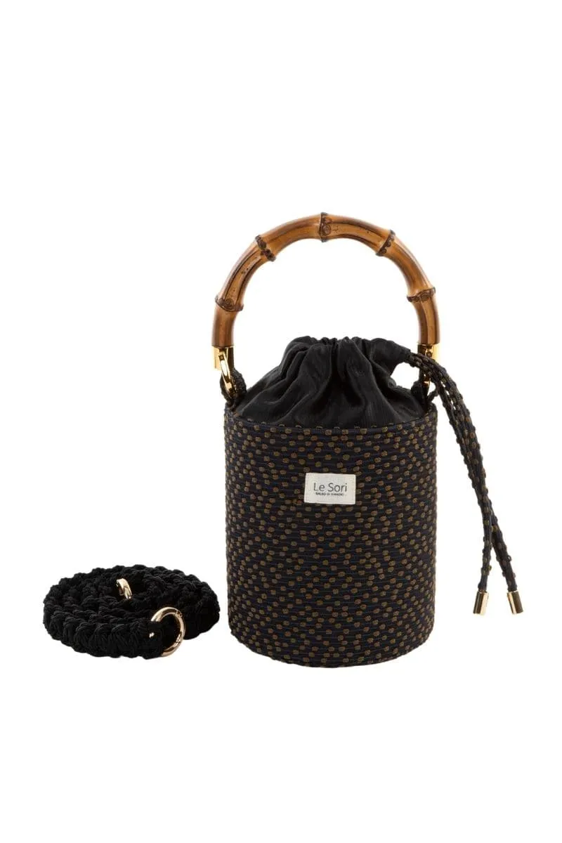 BLACK ERA LEATHER AND FABRIC BUCKET BAG