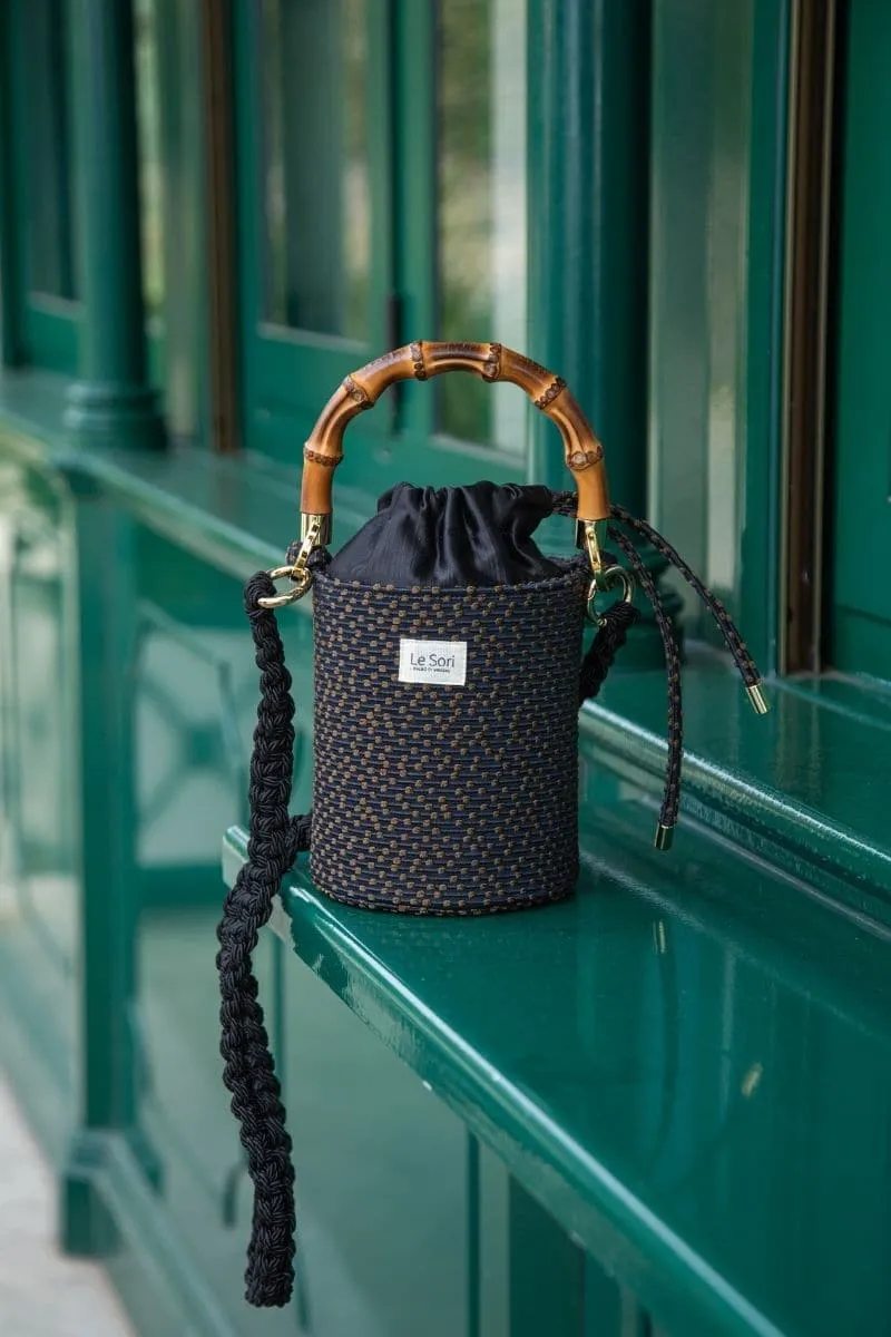 BLACK ERA LEATHER AND FABRIC BUCKET BAG