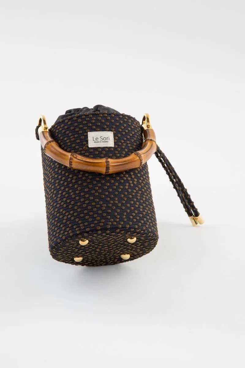 BLACK ERA LEATHER AND FABRIC BUCKET BAG