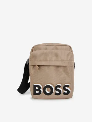 BOSS Boys Logo Messenger Bag in Beige (20cm)