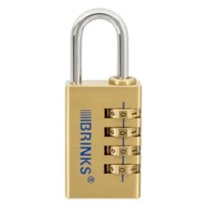 Brinks Commercial 30mm Solid Brass 4-Dial Resettable Padlock - Chrome Plated with Hardened Steel Shackle