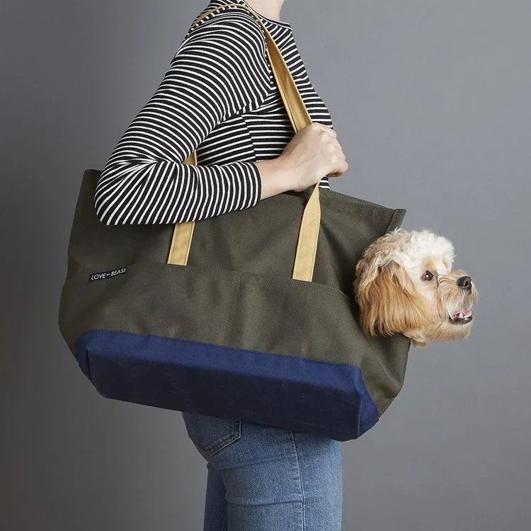 Canvas Pet Tote in Olive & Navy (Made in the USA) (Direct Ship)