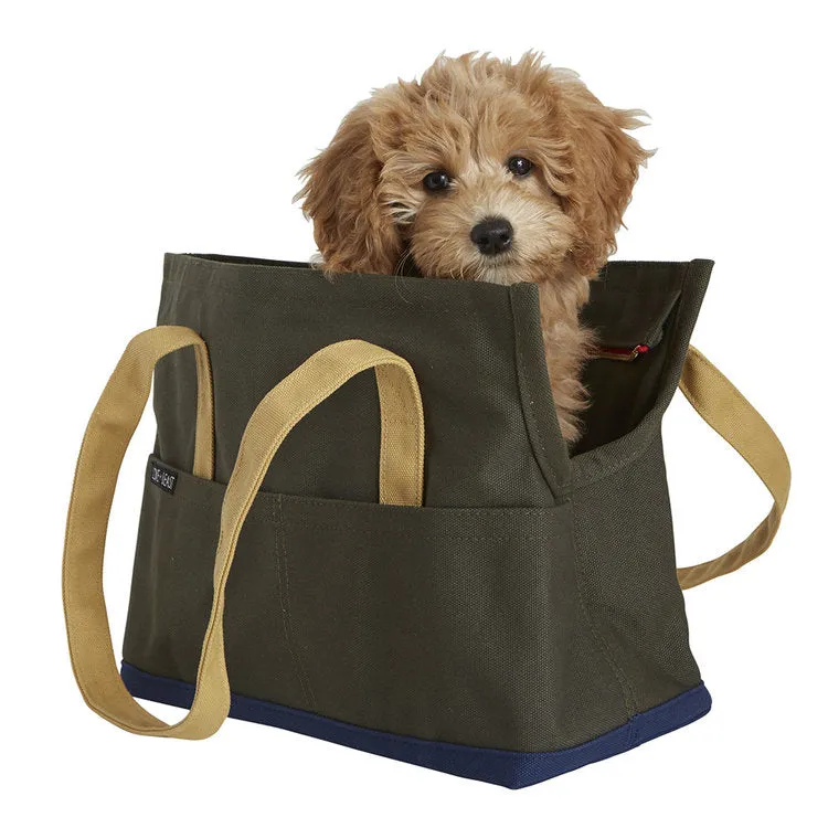 Canvas Pet Tote in Olive & Navy (Made in the USA) (Direct Ship)