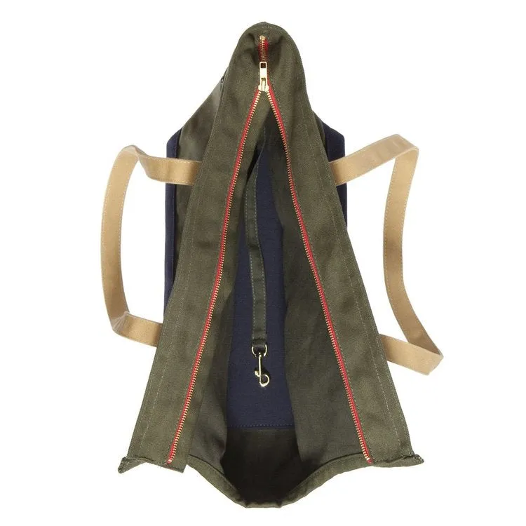 Canvas Pet Tote in Olive & Navy (Made in the USA) (Direct Ship)