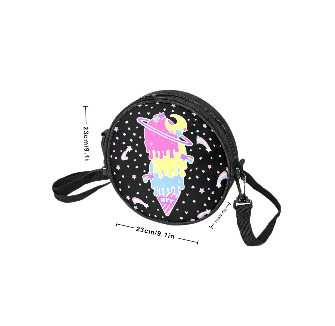 Cosmic Ice Cream Black Circle Crossbody Bag