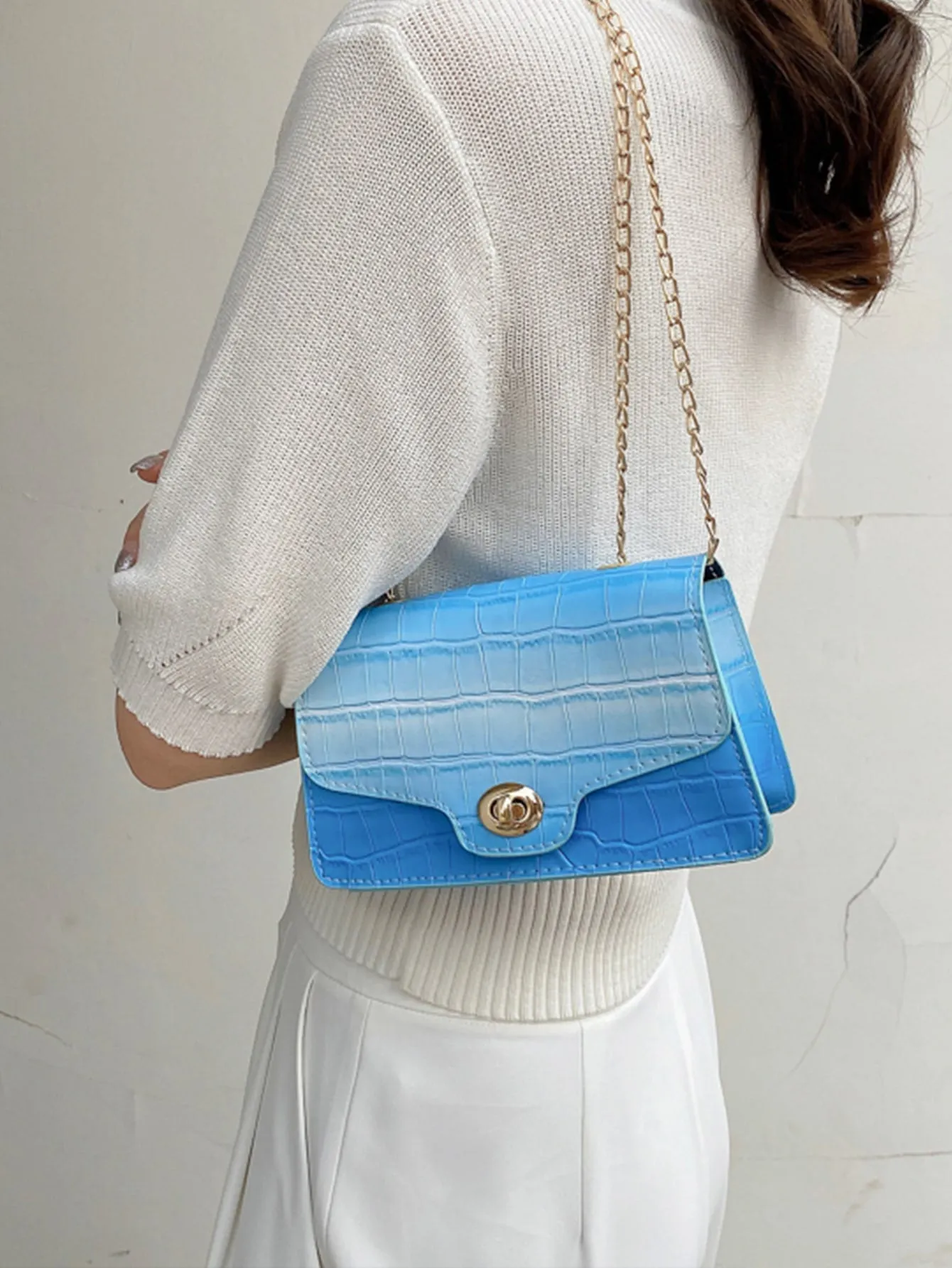 Croc Embossed Chain Shoulder Bag