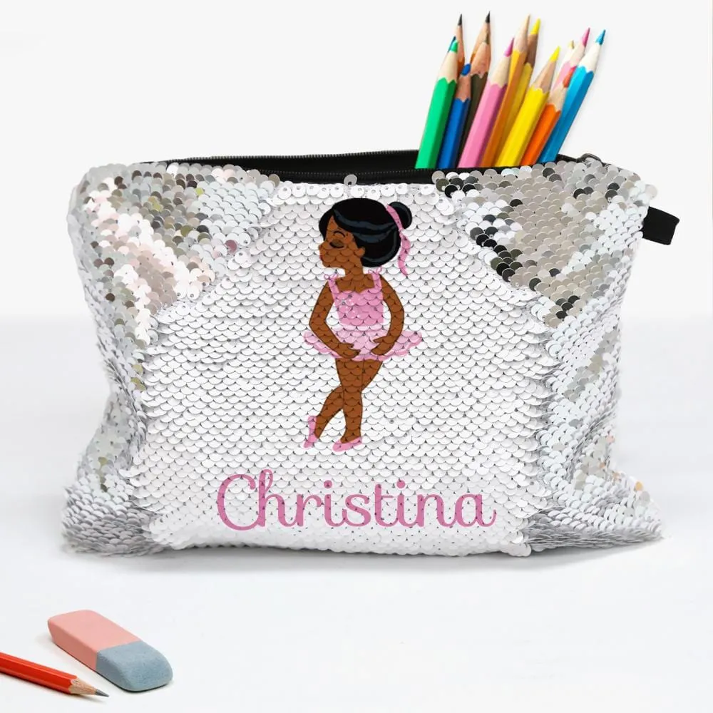 Customized Sequin Ballerina Kids Accessory Bag | School Pencil Pouch