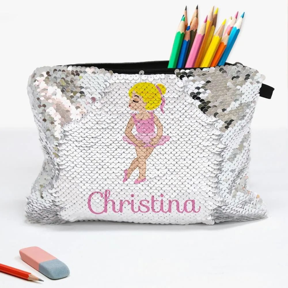 Customized Sequin Ballerina Kids Accessory Bag | School Pencil Pouch