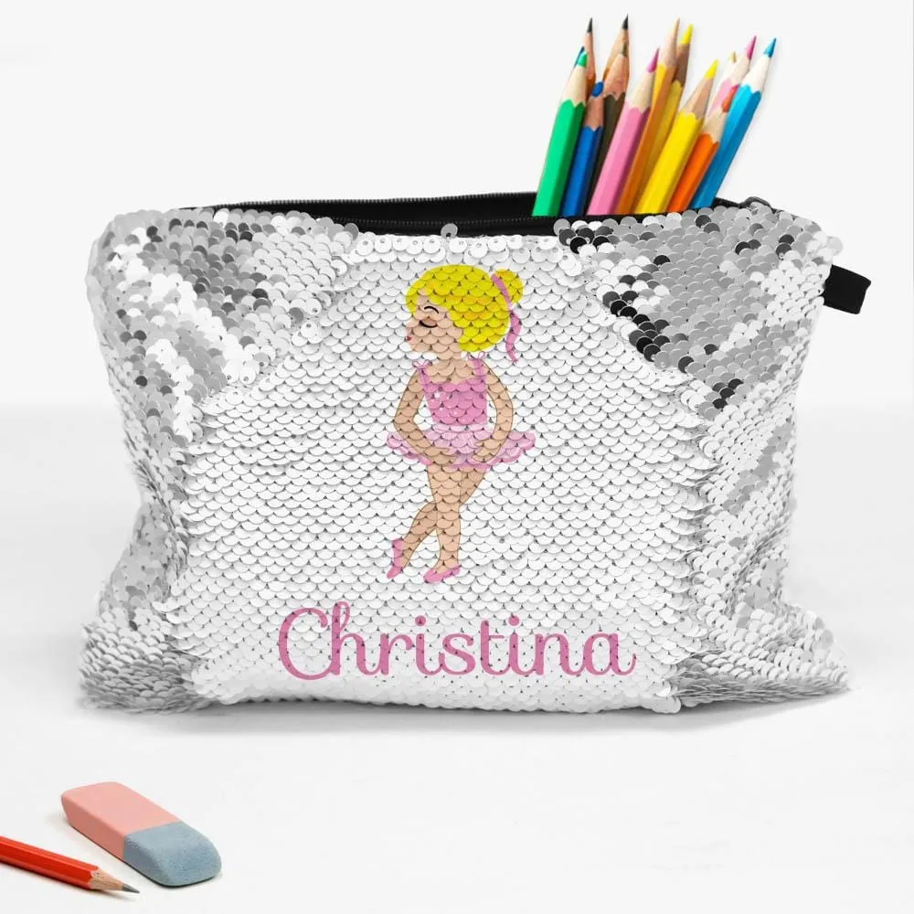 Customized Sequin Ballerina Kids Accessory Bag | School Pencil Pouch