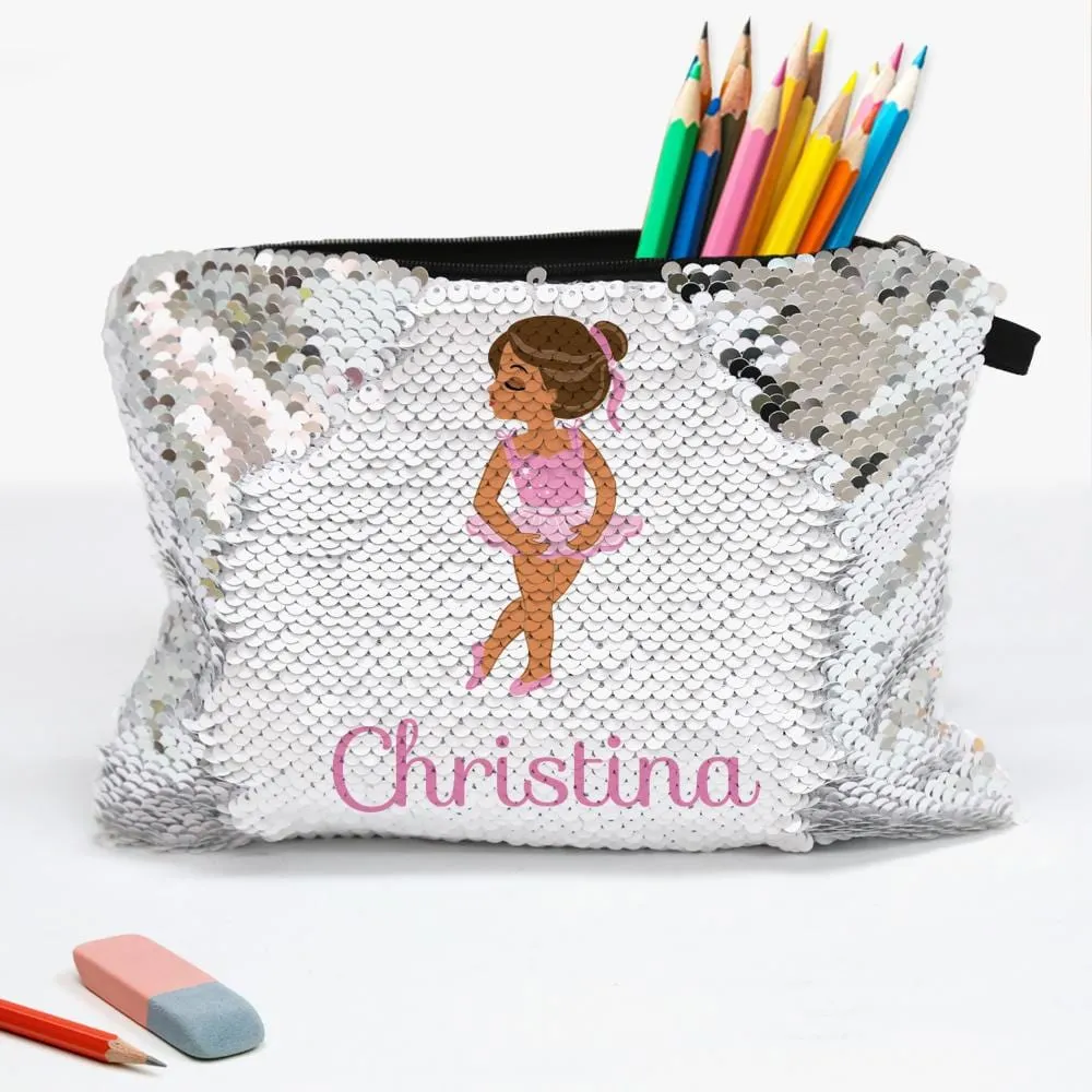 Customized Sequin Ballerina Kids Accessory Bag | School Pencil Pouch