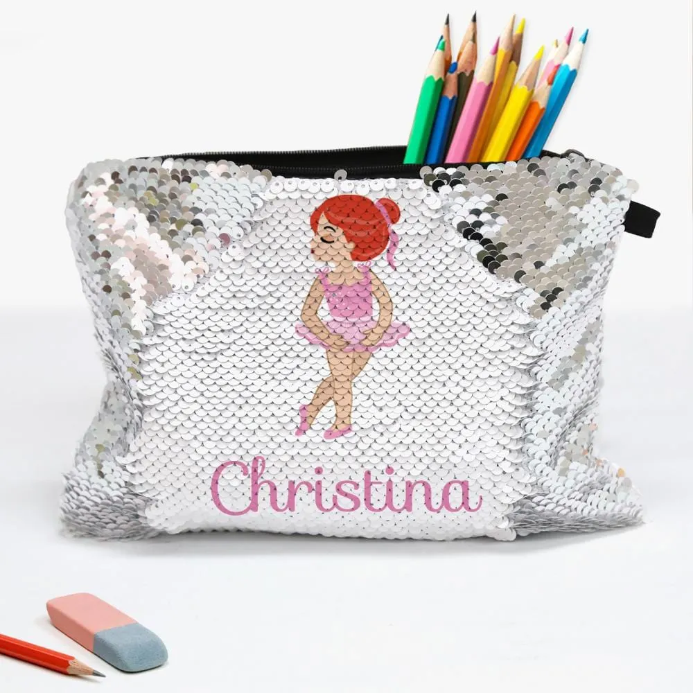 Customized Sequin Ballerina Kids Accessory Bag | School Pencil Pouch