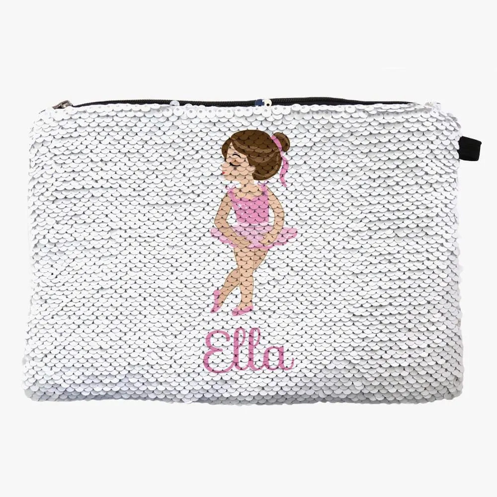 Customized Sequin Ballerina Kids Accessory Bag | School Pencil Pouch