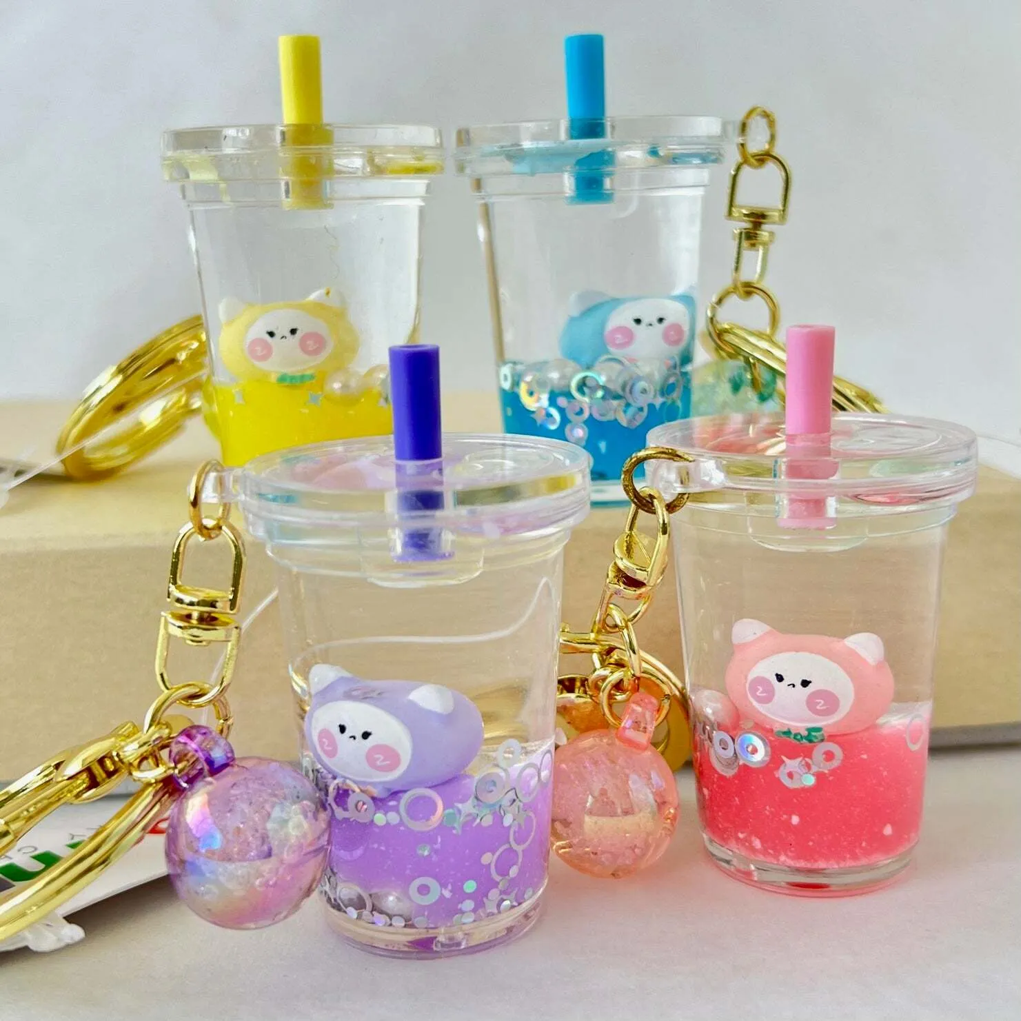 Cute Bear Boba Floaty Key Ring