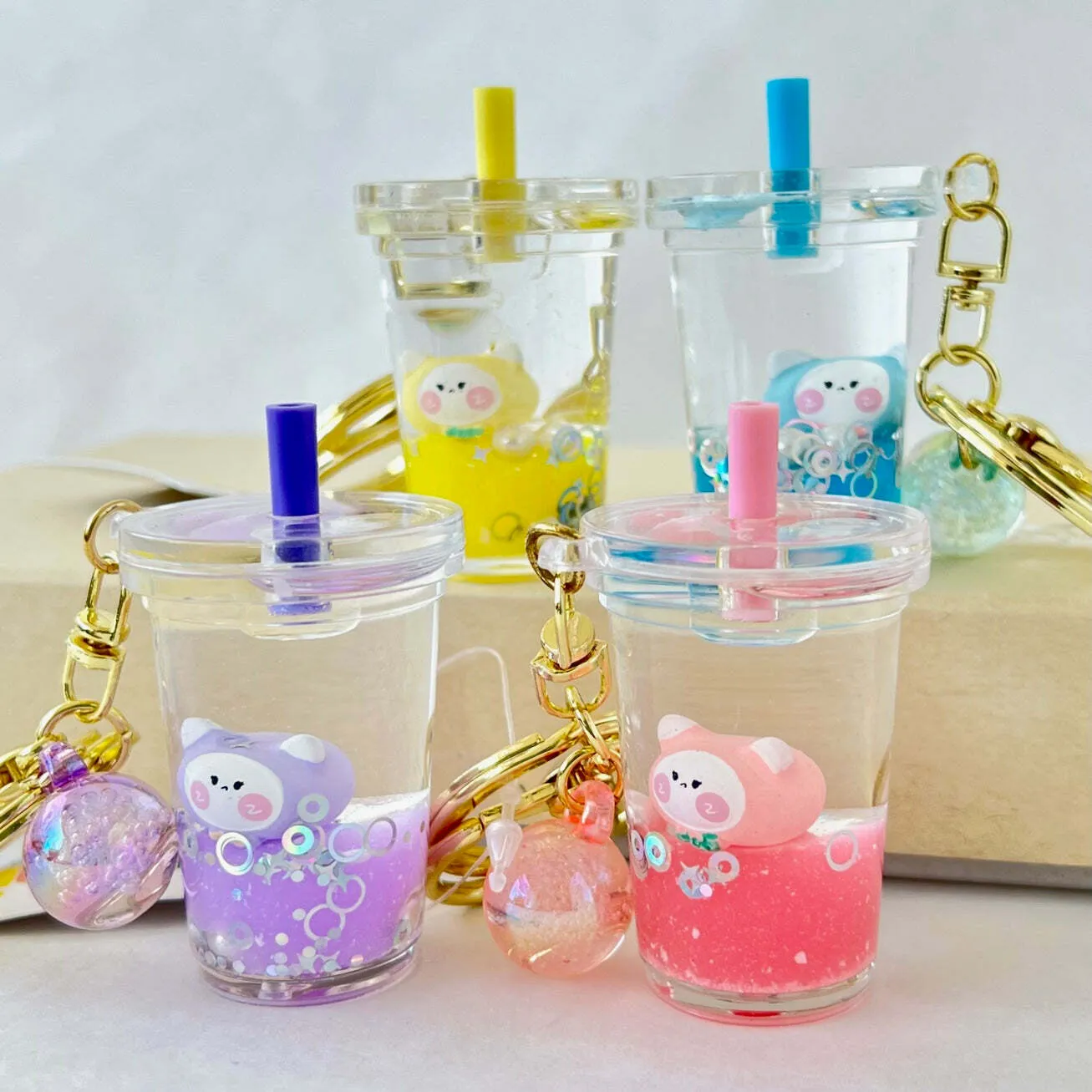 Cute Bear Boba Floaty Key Ring