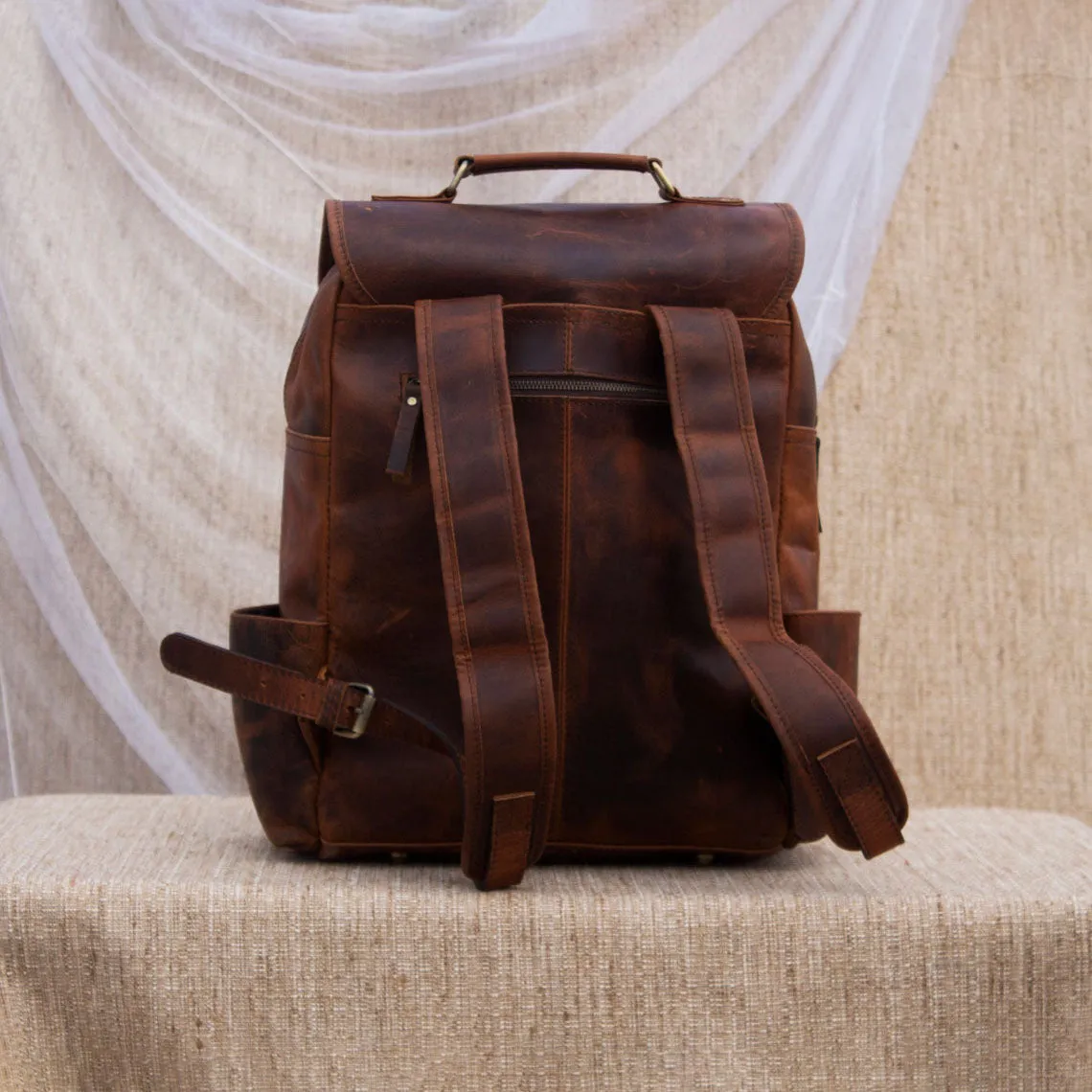 Dazzlo Handmade Leather Backpack - Brown - 12"