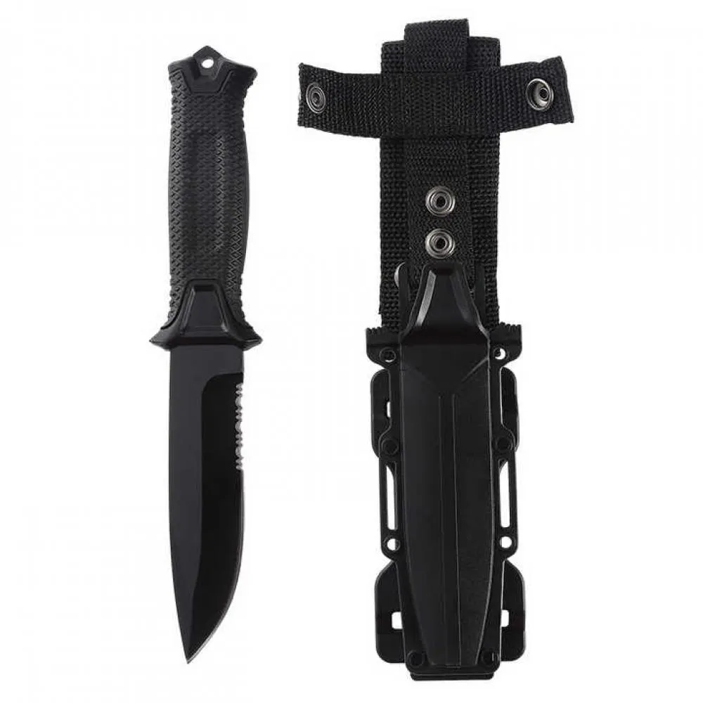 Fixed Bushcraft Knife with Sheath & Buckle, Drop-Point Blade, Plain Edge, Sharp Serrated, Rubberized Handle with Full Tang Knife Blad Gerber Knife