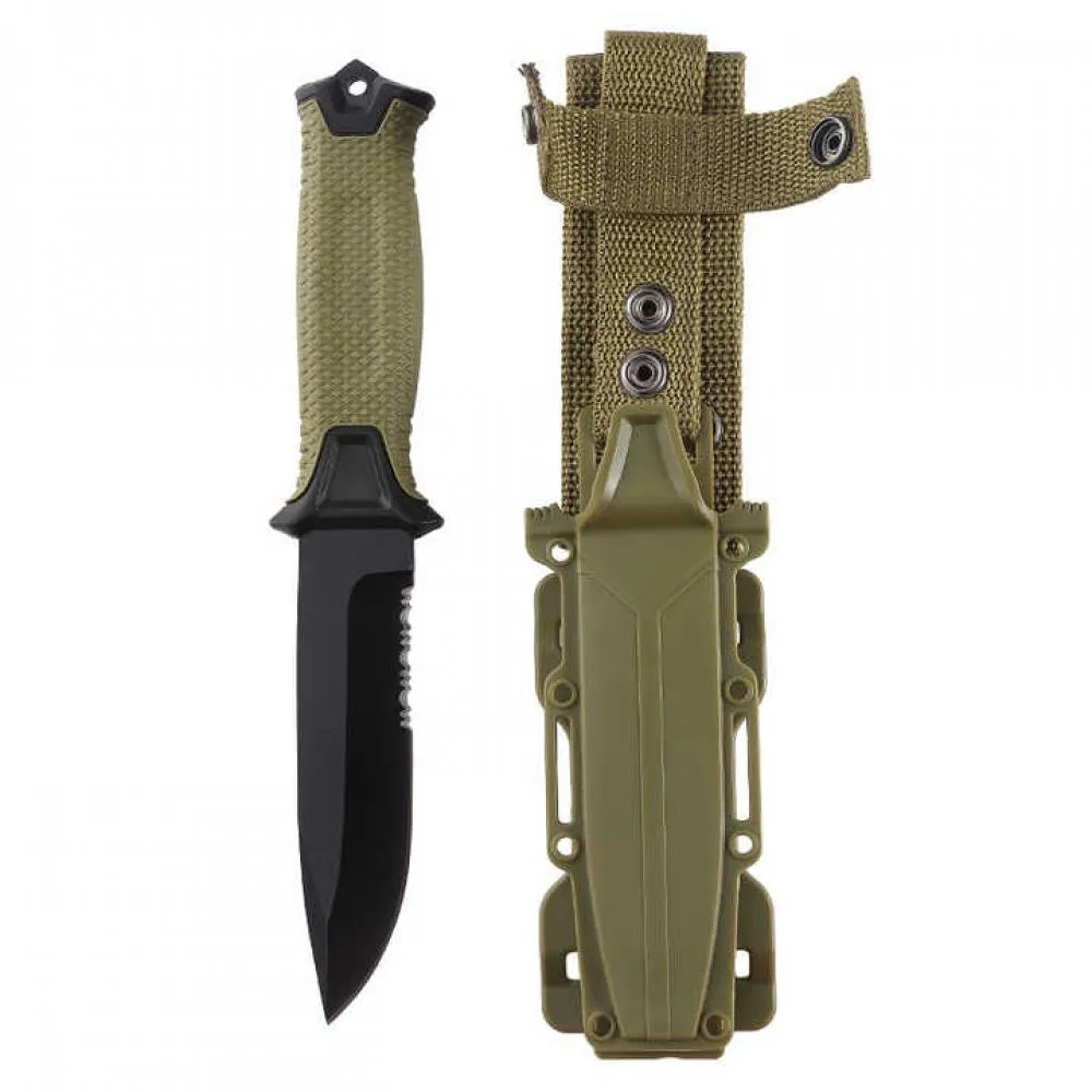 Fixed Bushcraft Knife with Sheath & Buckle, Drop-Point Blade, Plain Edge, Sharp Serrated, Rubberized Handle with Full Tang Knife Blad Gerber Knife