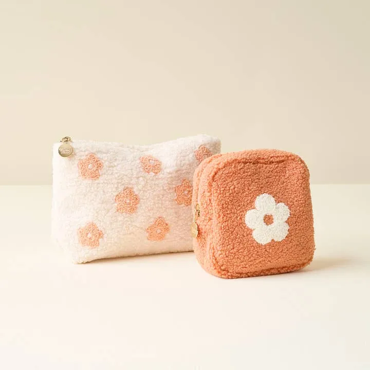 Flower Peach Teddy Pouch