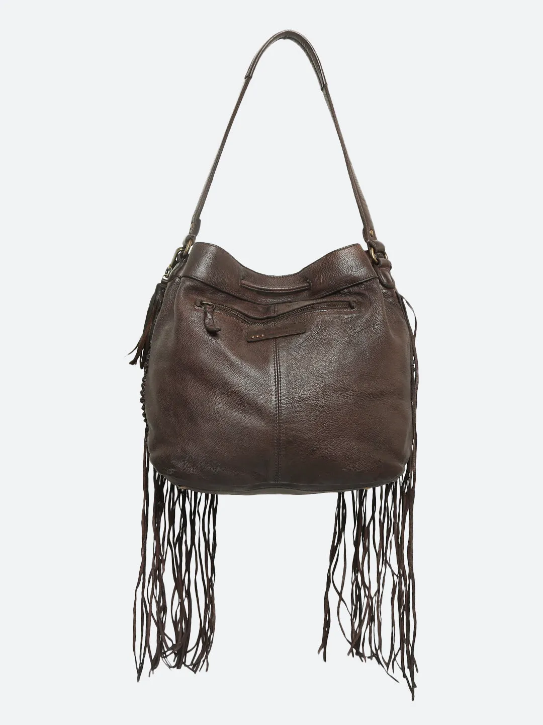 Genuine Brown Leather Bucket Bag