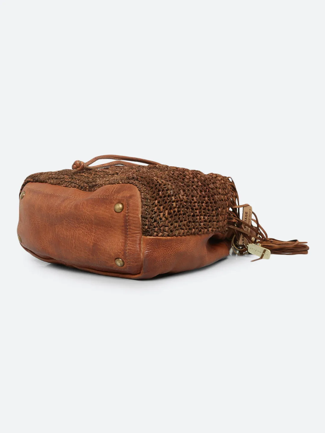 Genuine Cognac Leather Bucket Bag