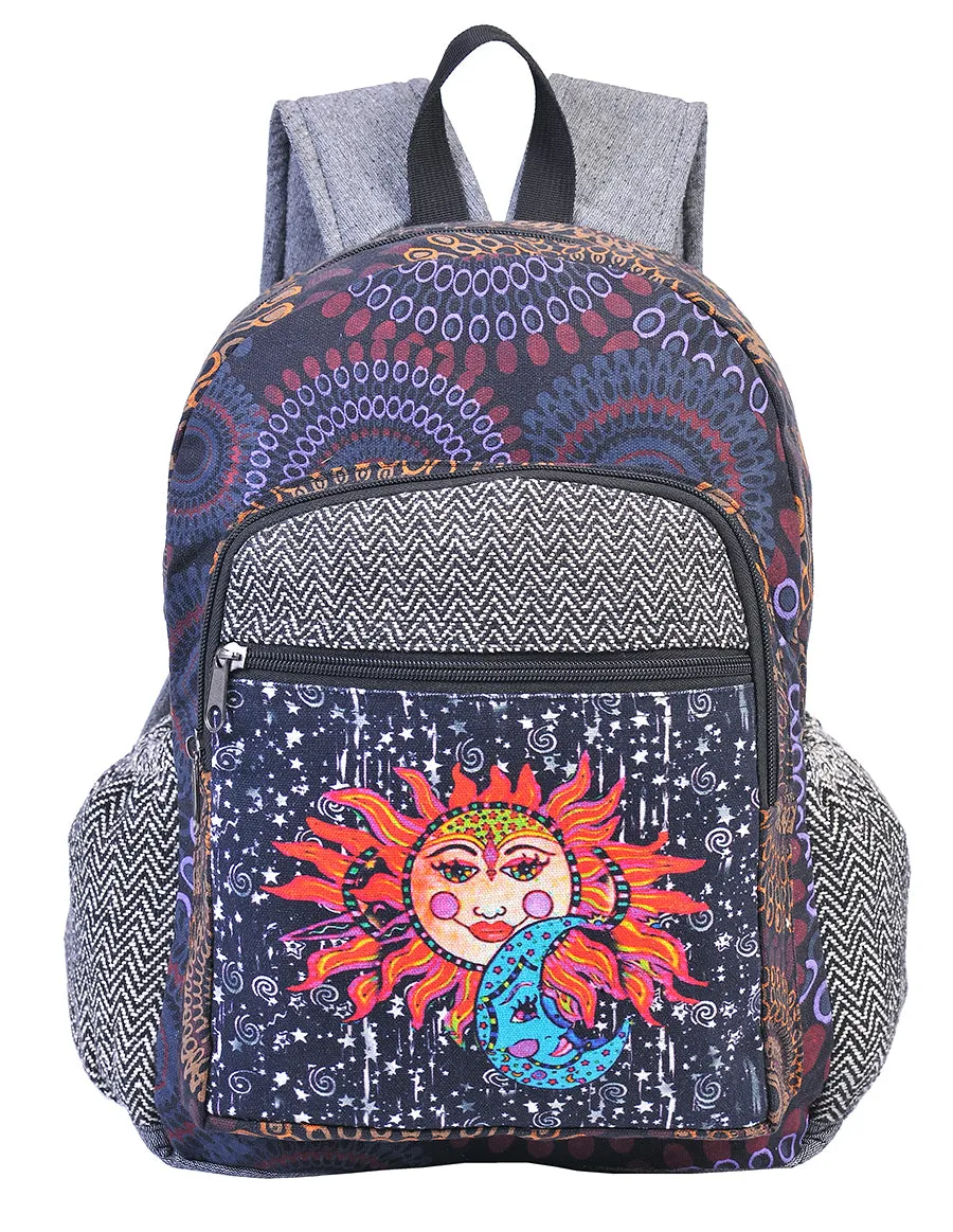 Graphic Sun and Moon Print Cotton Back Pack Bag