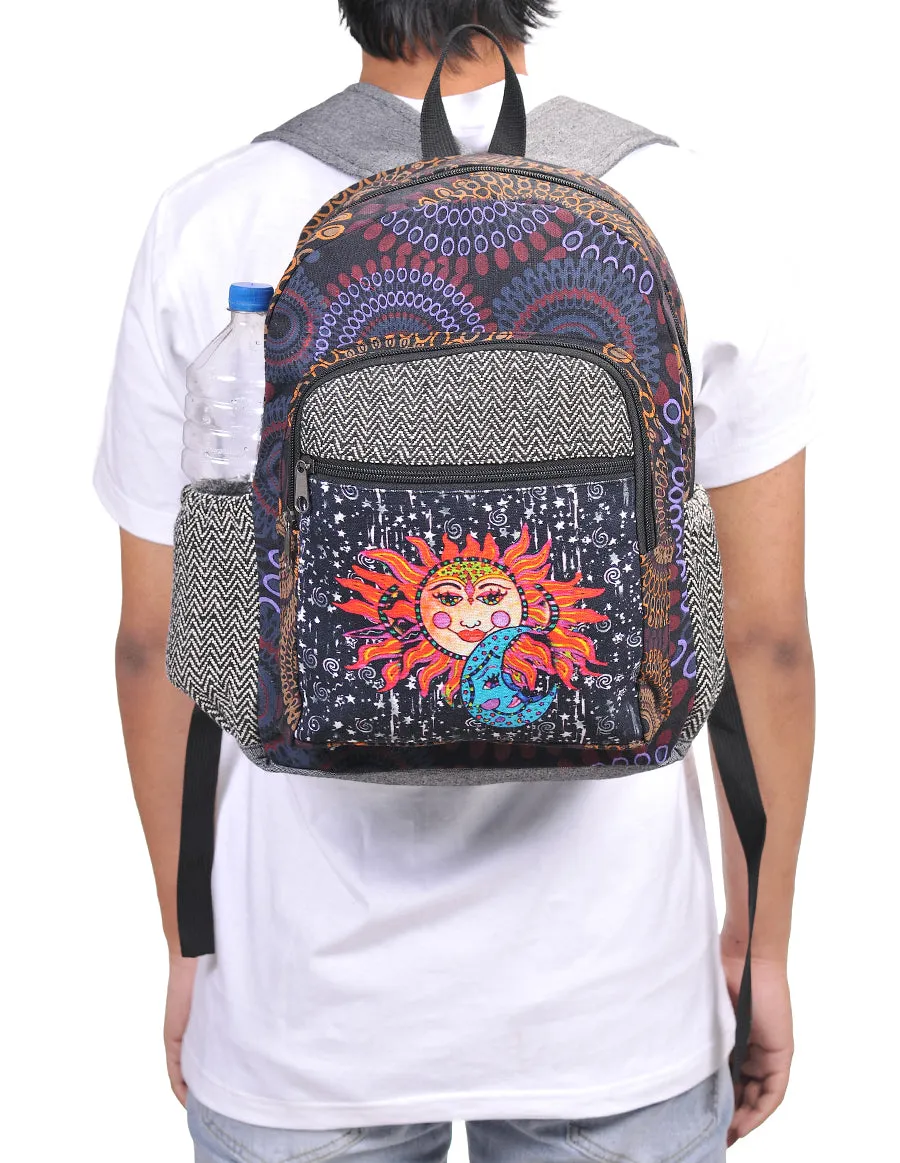 Graphic Sun and Moon Print Cotton Back Pack Bag