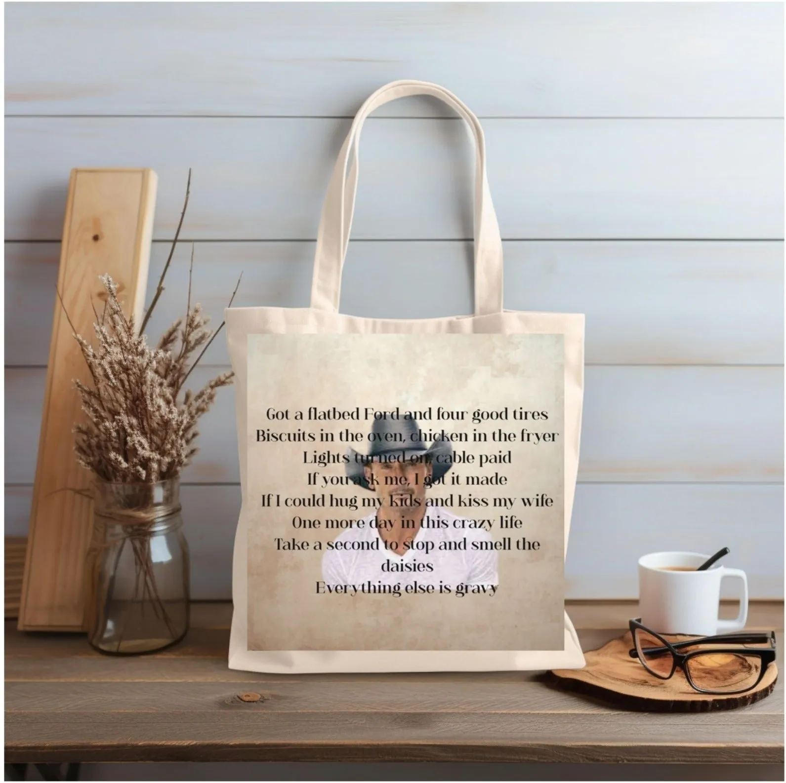 Gravy Lyric Canvas Tote Bag, Country Music Lyric bag, Festival bag, Shopping bag