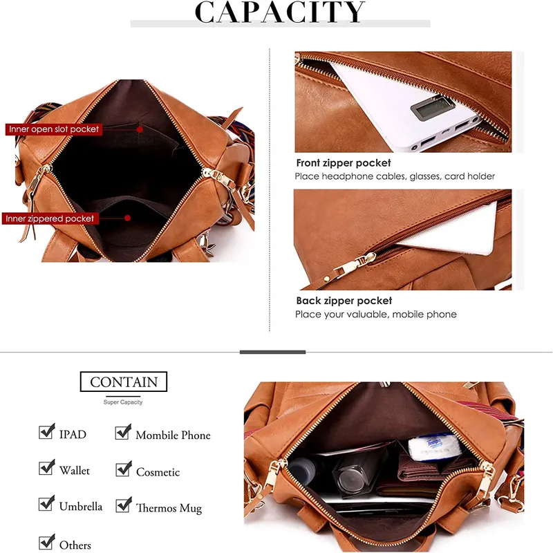 High Quality Faux Leather Designer Backpack Convertible Shoulder Bag