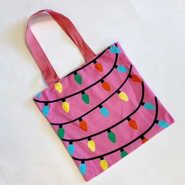 Holiday String Lights  Canvas Tote in Fuchsia or Green | Ellison and Young