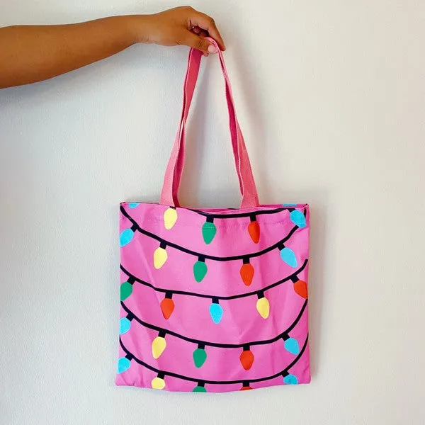 Holiday String Lights  Canvas Tote in Fuchsia or Green | Ellison and Young