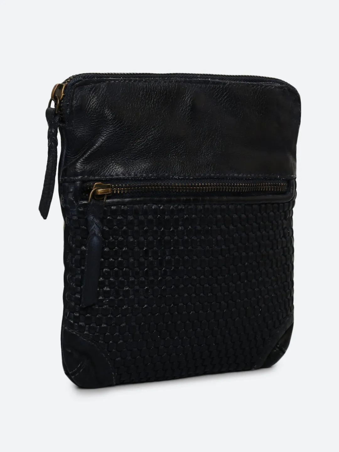 Ilana: Navy Blue Mini Crossbody Bag With Mini Square Weave