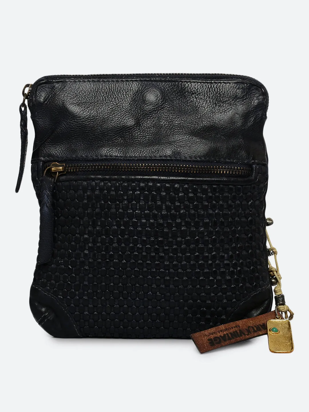 Ilana: Navy Blue Mini Crossbody Bag With Mini Square Weave