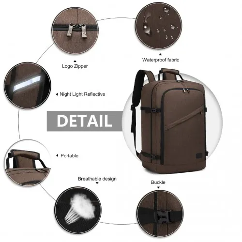 Kono Lightweight Business Travel Backpack - Brown | 38L Waterproof Cabin Bag