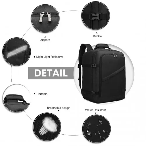 Kono Lightweight Cabin Bag Travel Business Backpack - Black | Perfect for Flights & Daily Commutes | Waterproof & Wear-Resistant