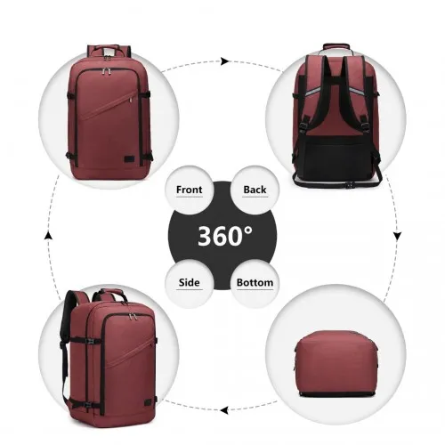 Kono Lightweight Cabin Bag Travel Business Backpack - Burgundy | 15.6" Laptop Compatible, Waterproof, Airline Approved