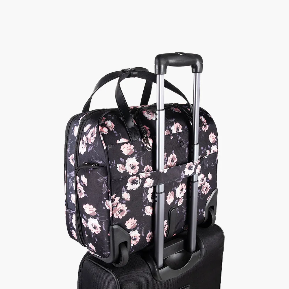 KROSER™ Rolling Laptop Briefcase For 15.6" Laptop Rolling Tote-Rose Pattern