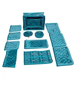 Kuber Industries Fabric Jewellery Kit Locker with Pouches (Blue) - 12 Piece