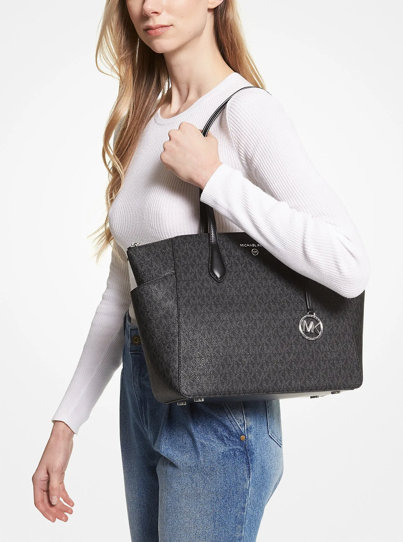 Medium Marilyn Logo Tote Bag Michael Kors Black