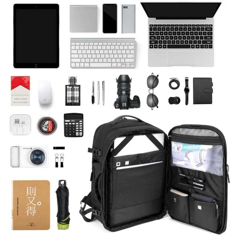 Men's Travel Backpack 37L USB Charging Port Recharging Multi-layer Space Travel Bag