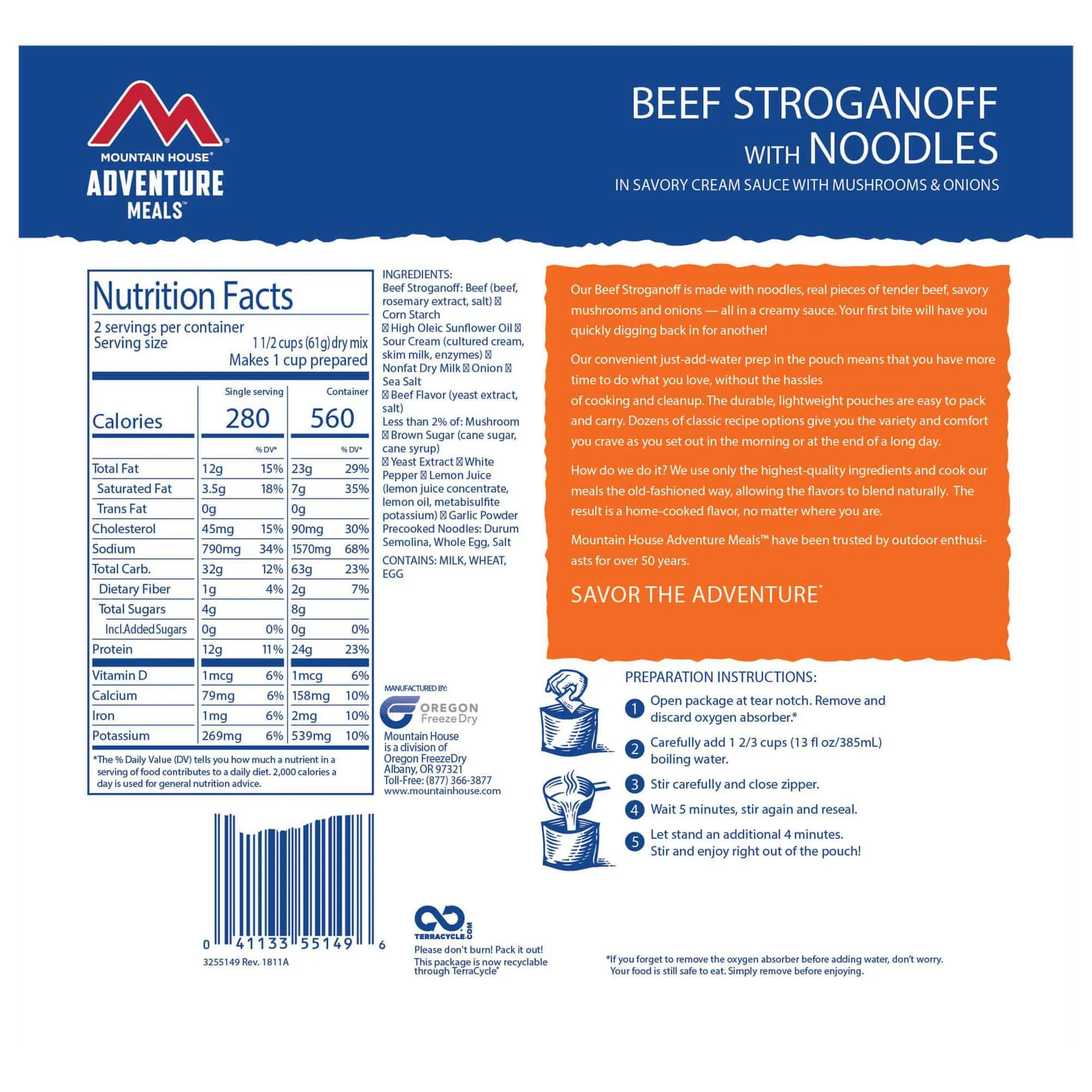 Mountain House - Beef Stroganoff Pouch - 2 Servings