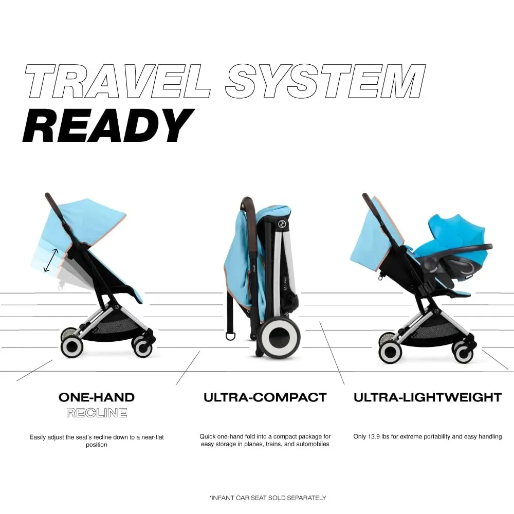 Orfeo Compact Lightweight Travel Ready Stroller - Beach Blue