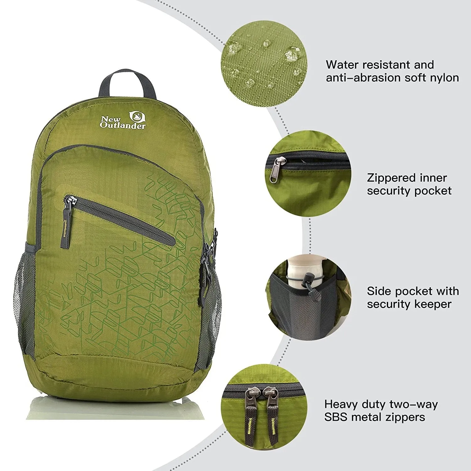 Outlander Ultra Lightweight Packable Water Resistant  Travel Hiking Backpack | Green