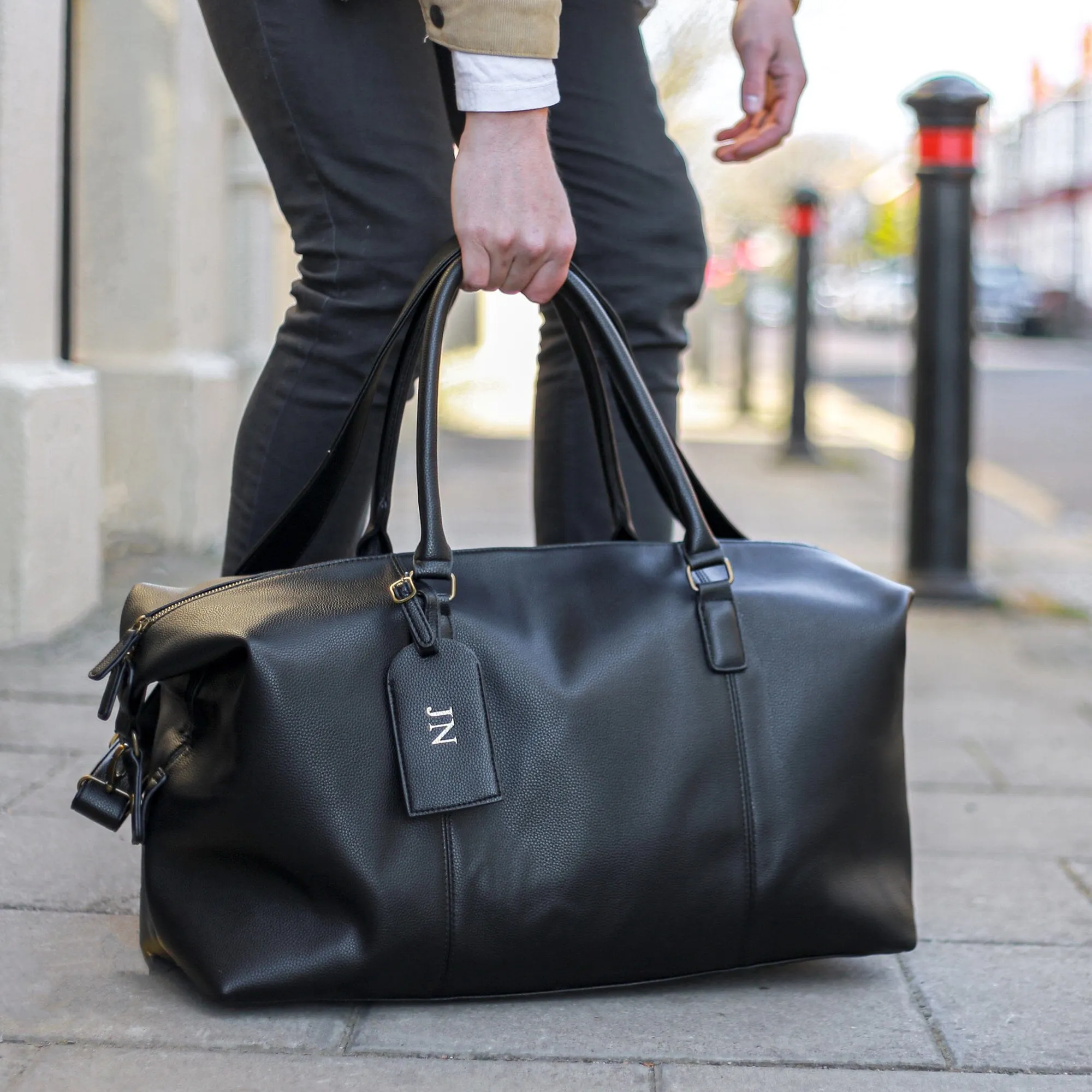 Personalised Luggage Tag And PU Leather Holdall Set