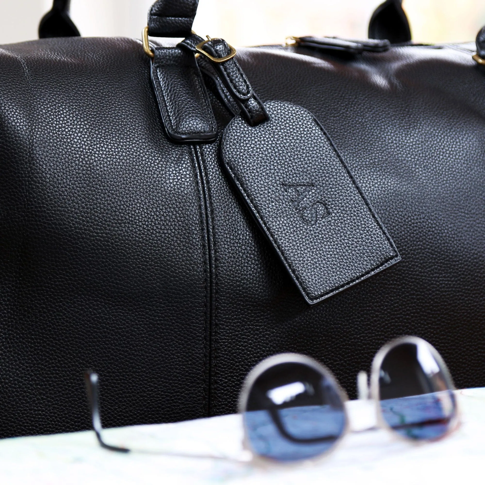 Personalised Luggage Tag And PU Leather Holdall Set