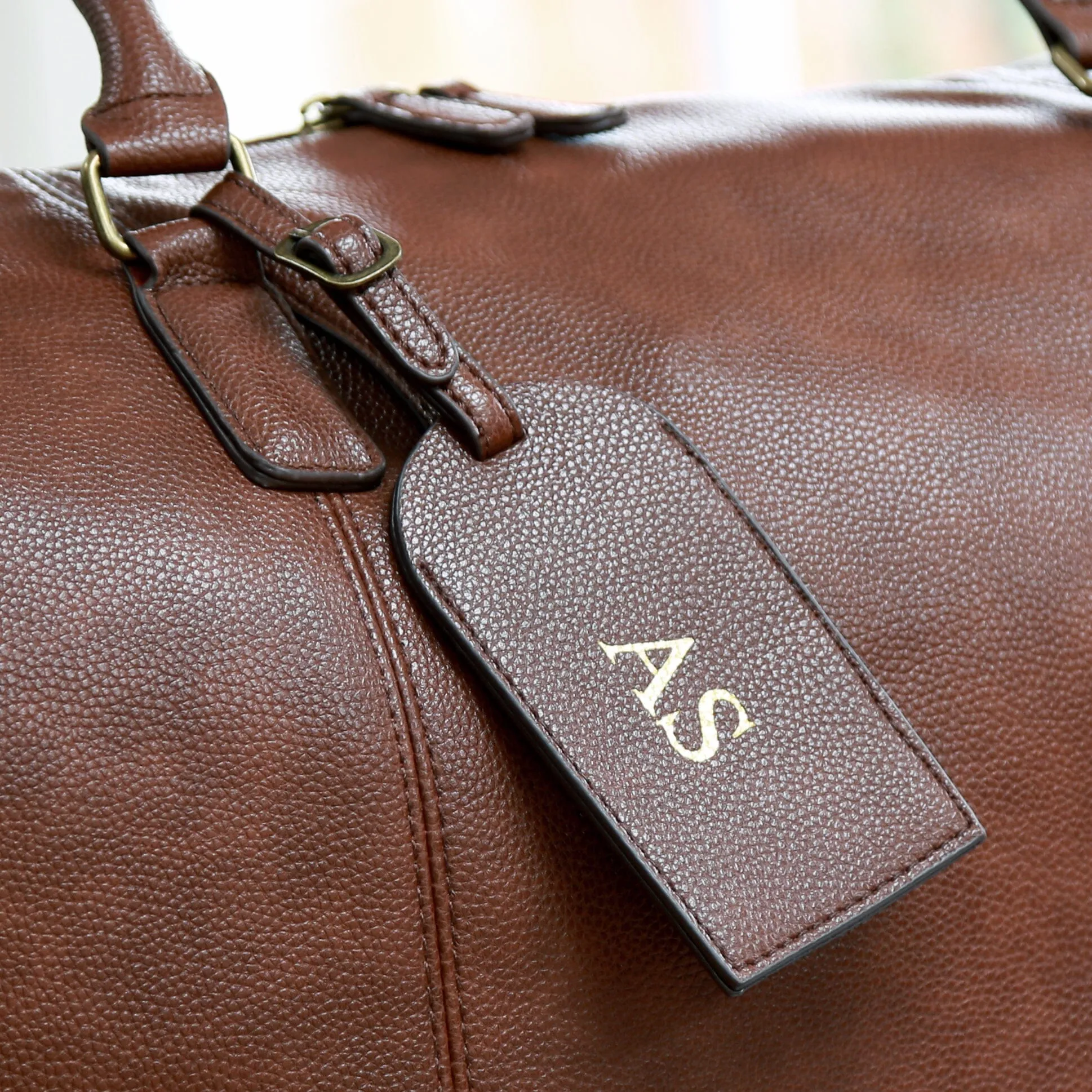 Personalised Luggage Tag And PU Leather Holdall Set