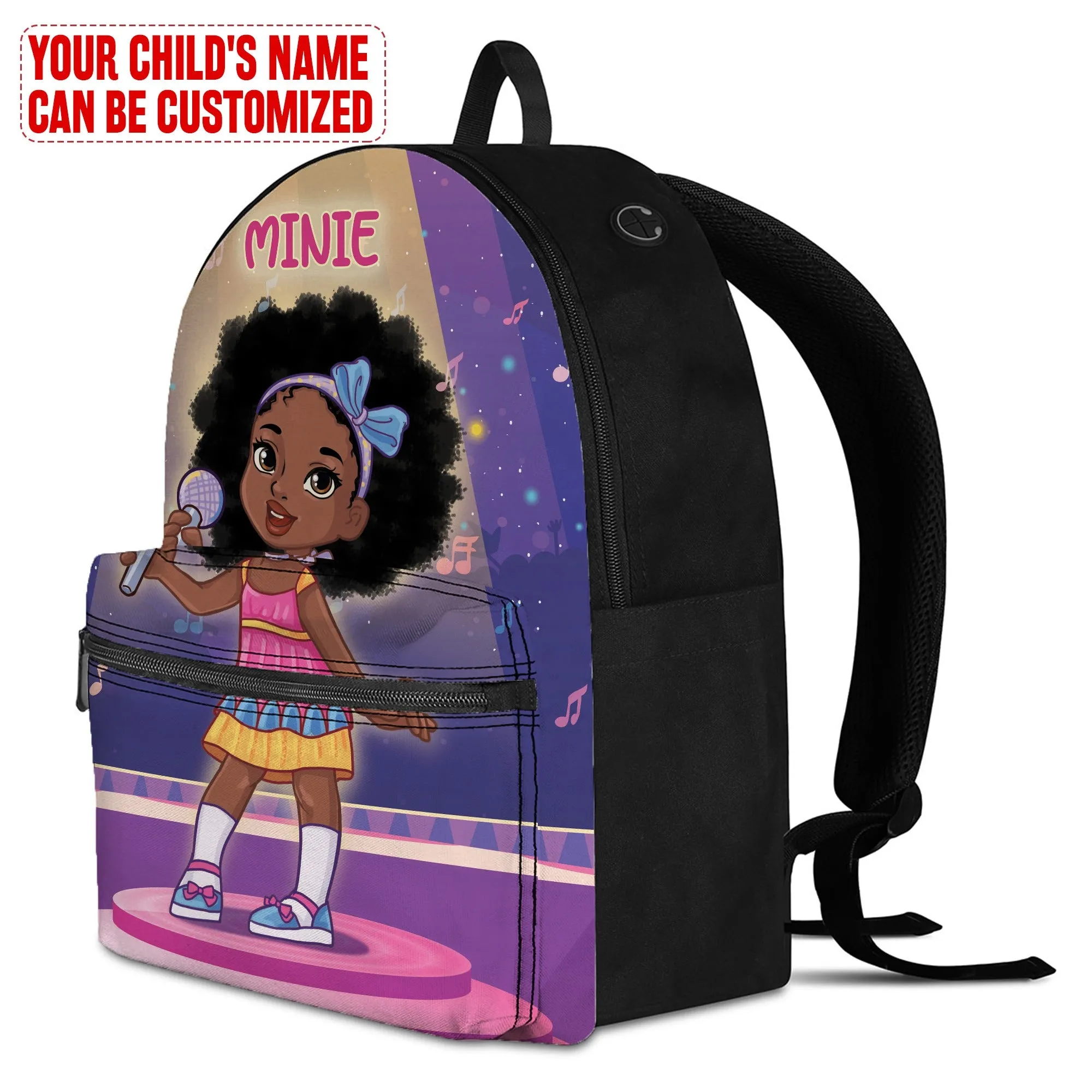 Personalized Little Afro Singer Kid Backpack