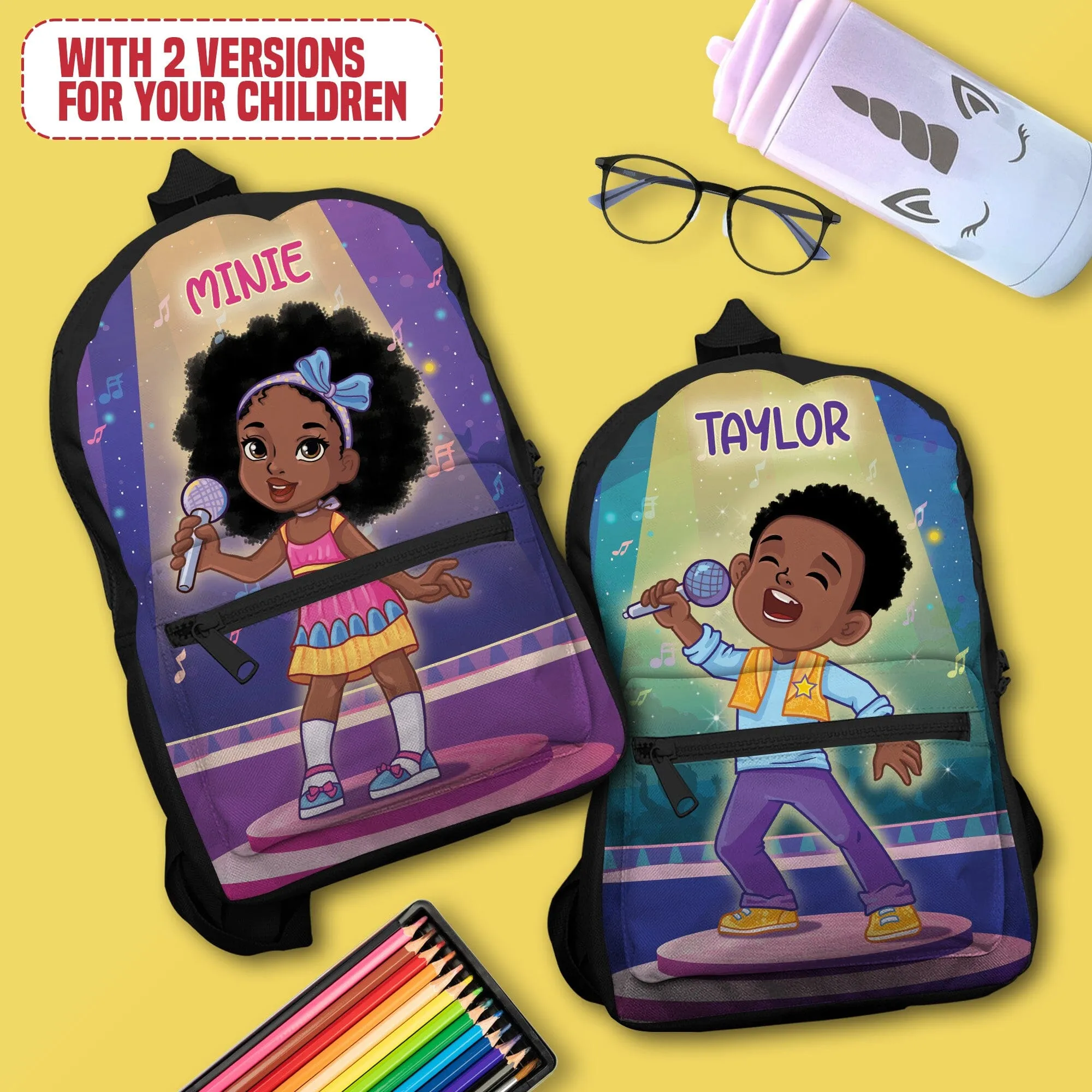 Personalized Little Afro Singer Kid Backpack